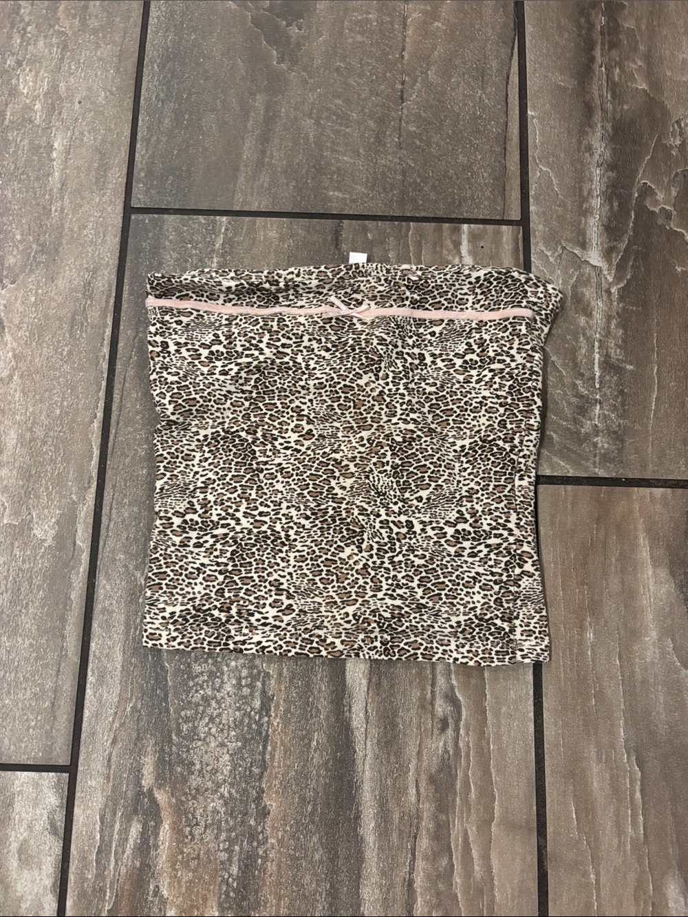 Leopard Print Strapless Crop Top with Pink Trim